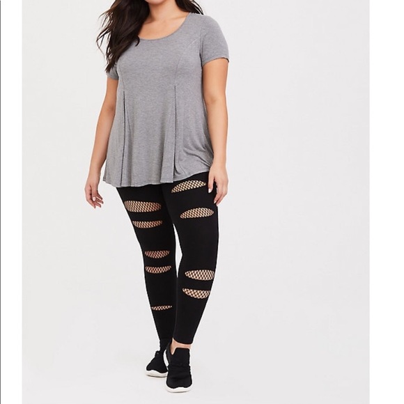 black mesh inset shredded legging